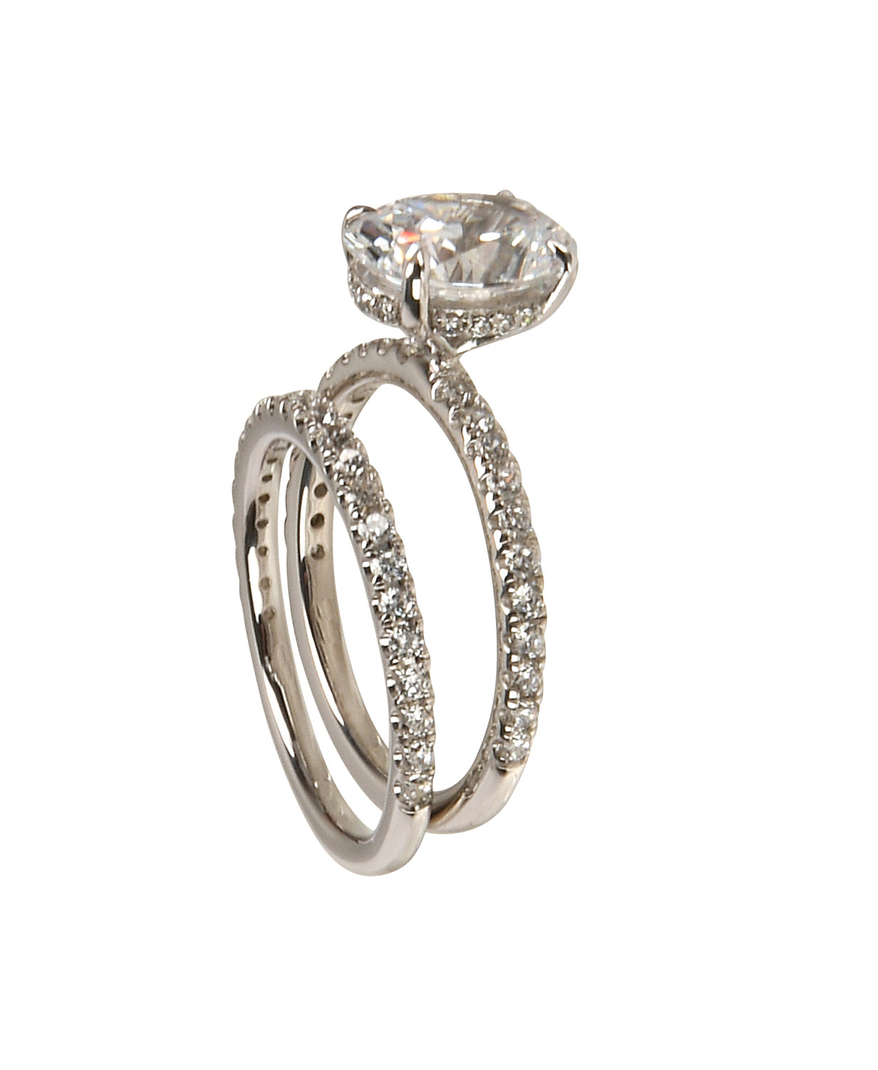 Oval Halo Engagement Ring & Pavé Wedding Band Set