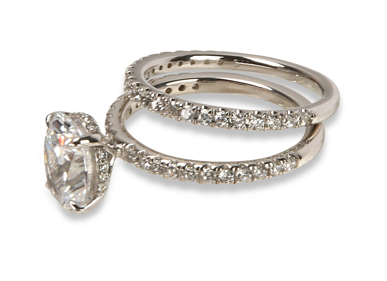 Oval Halo Engagement Ring & Pavé Wedding Band Set