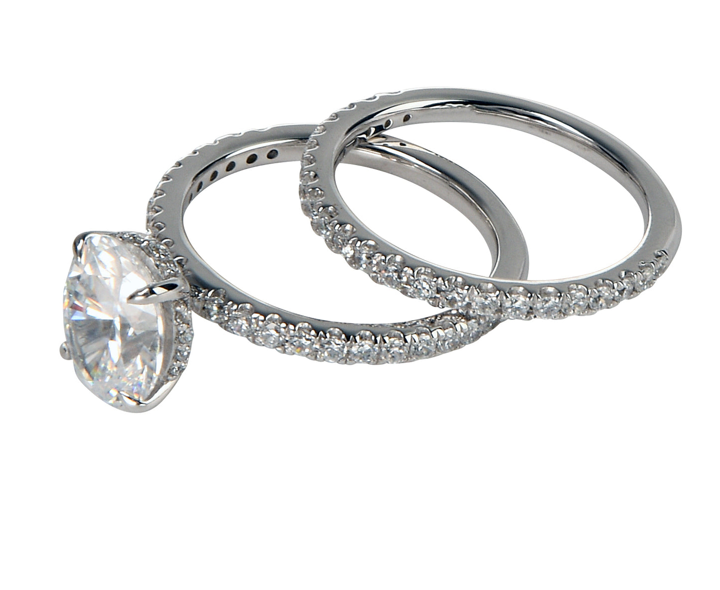 Oval Halo Engagement Ring & Pavé Wedding Band Set