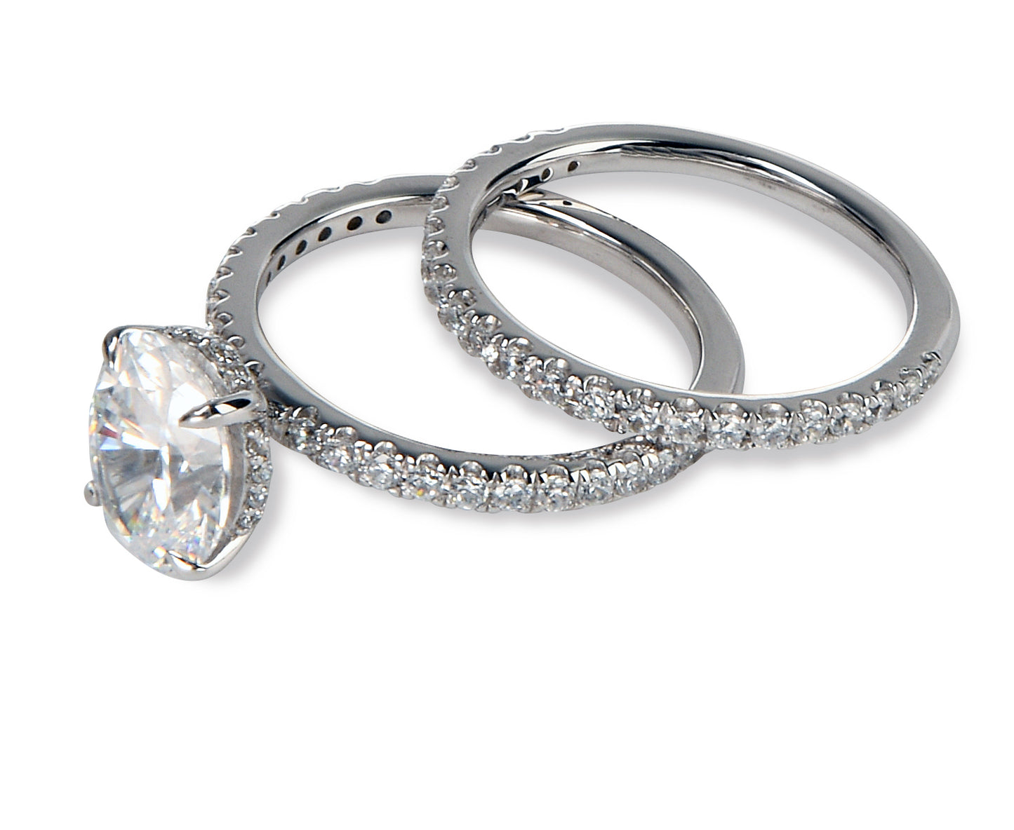 Oval Halo Engagement Ring & Pavé Wedding Band Set