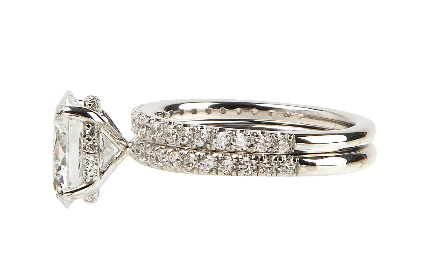 Oval Halo Engagement Ring & Pavé Wedding Band Set