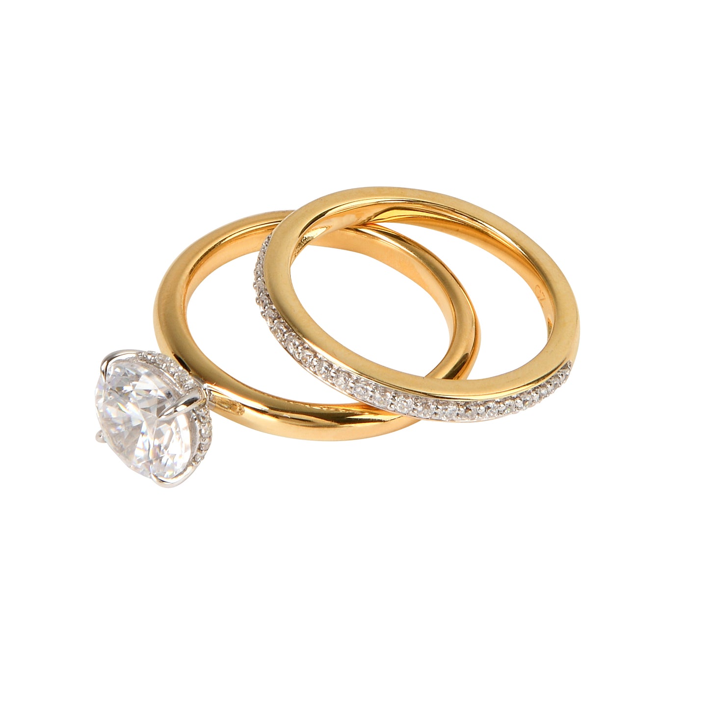 Round Solitaire Engagement Ring & Micropavé Band Set