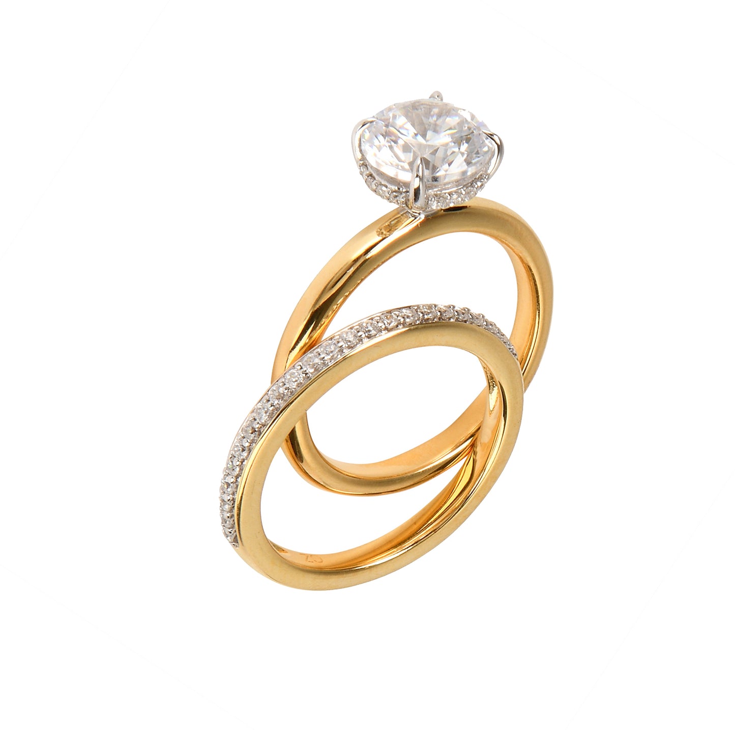 Round Solitaire Engagement Ring & Micropavé Band Set