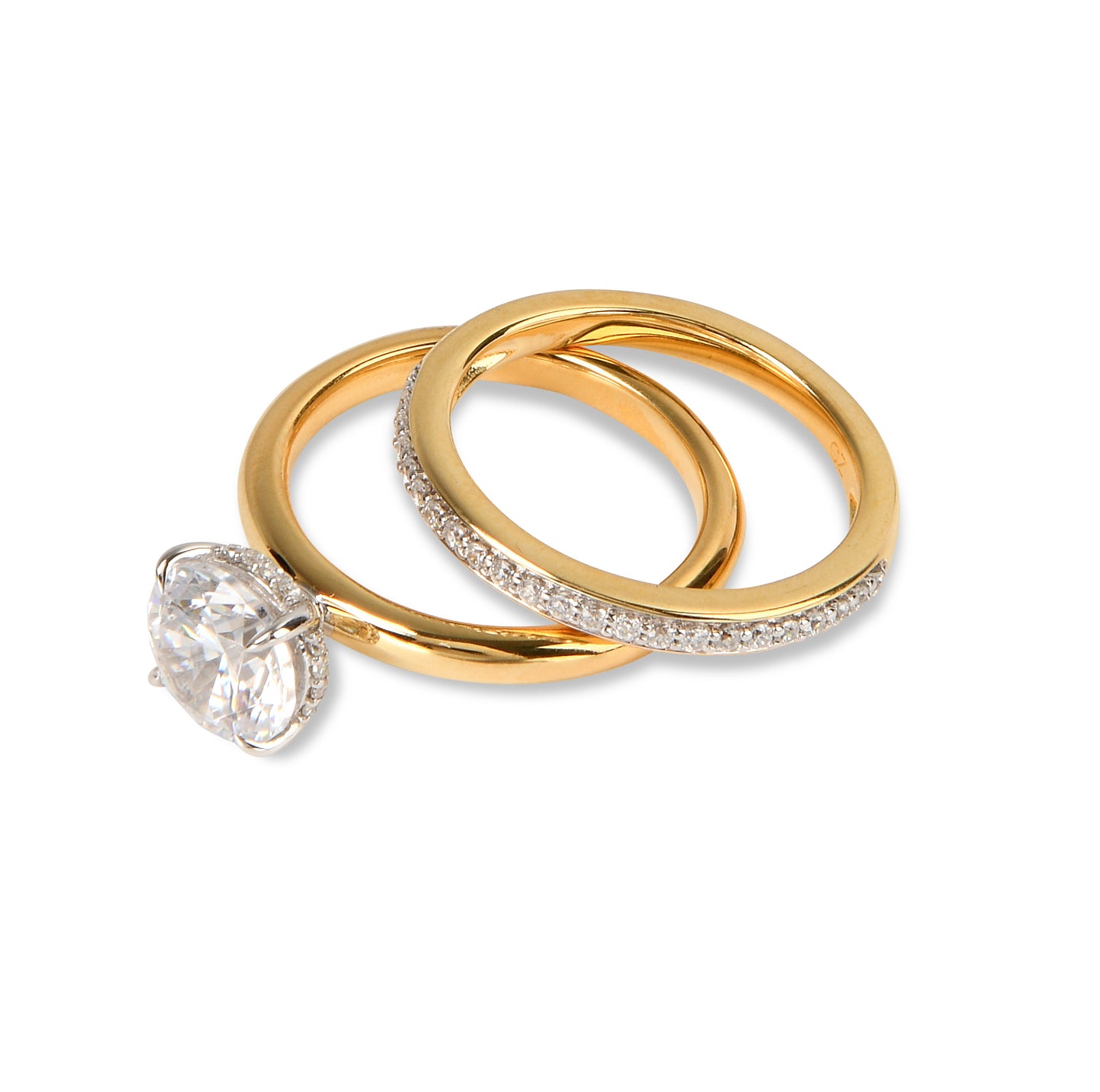Round Solitaire Engagement Ring & Micropavé Band Set