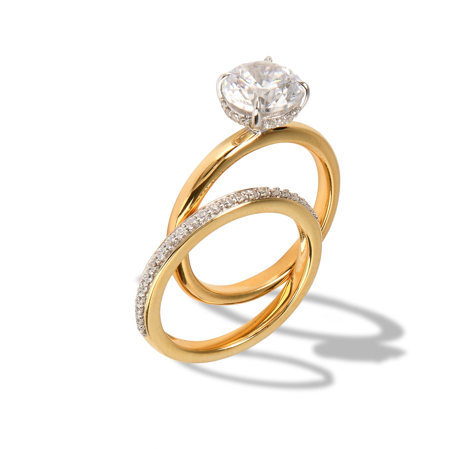 Round Solitaire Engagement Ring & Micropavé Band Set