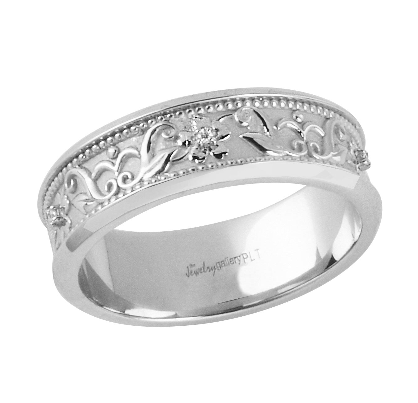 Hand-Carved Platinum Diamond Ring