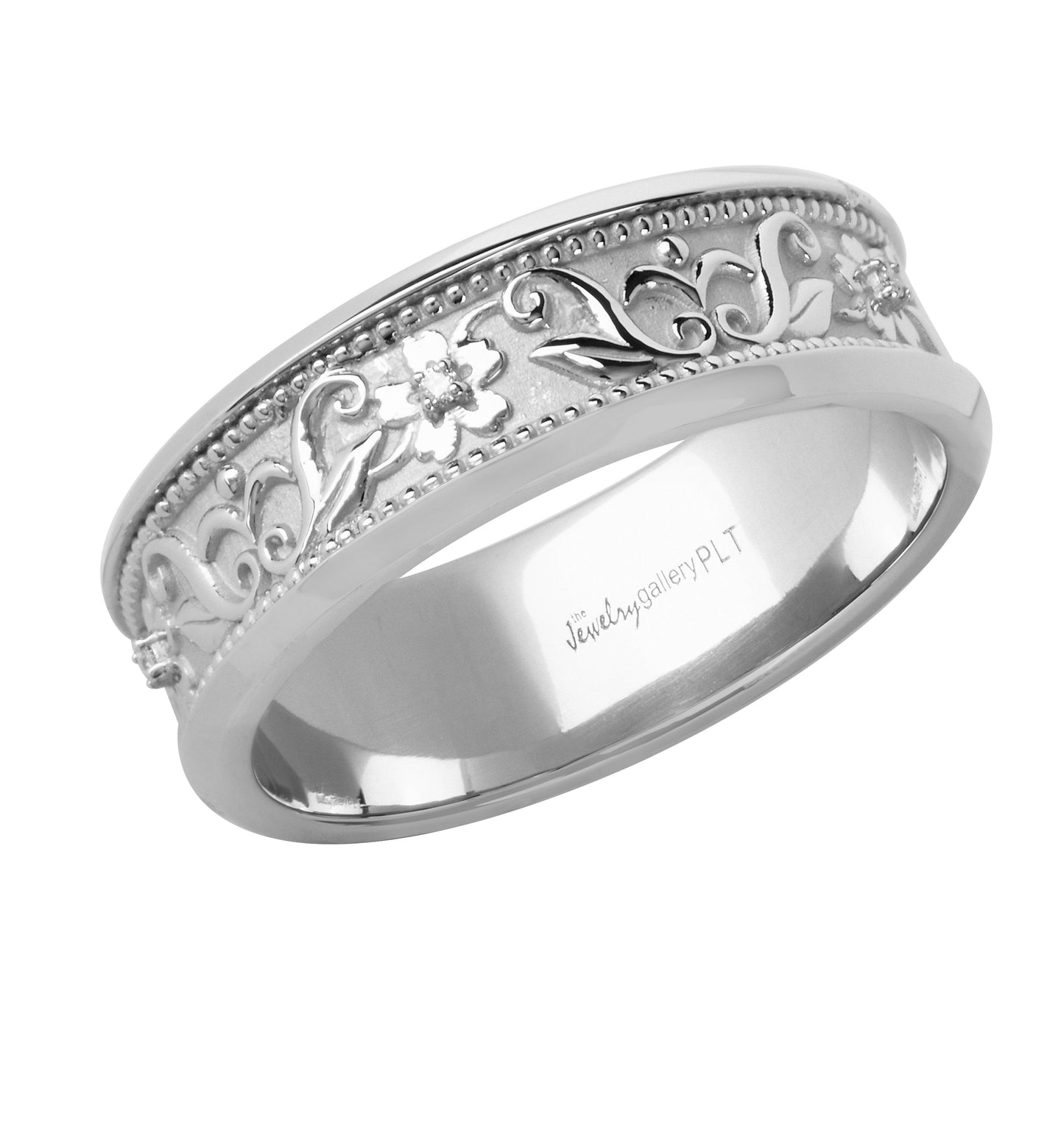 Hand-Carved Platinum Diamond Ring