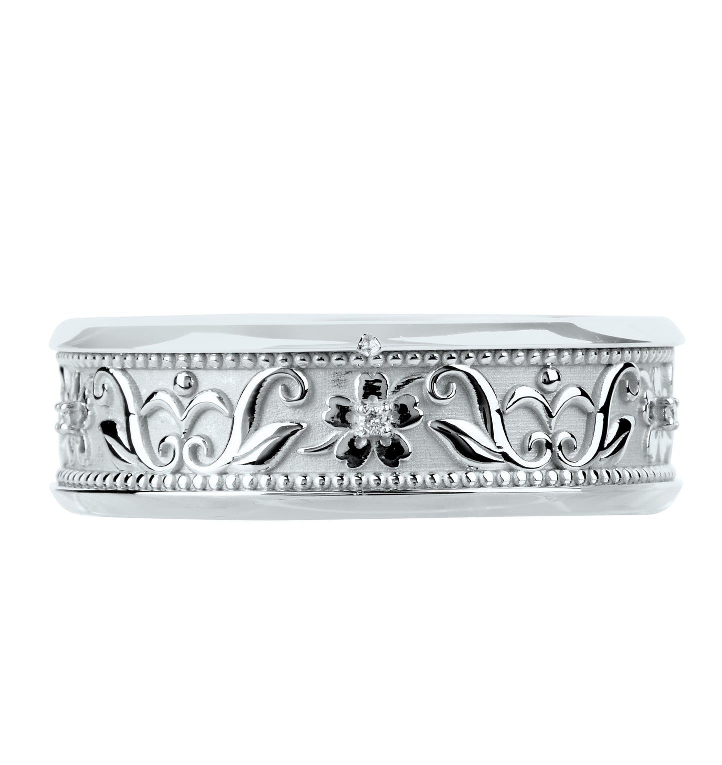 Hand-Carved Platinum Diamond Ring