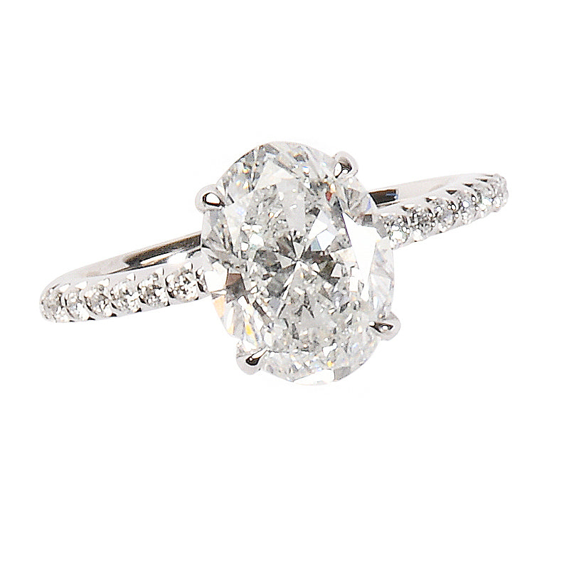 19K White Gold Engagement Ring with Natural Diamonds Set with Shared Prongs Halfway Around