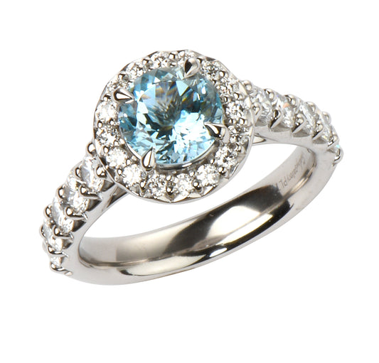 Halo Aquamarine Diamond Ring