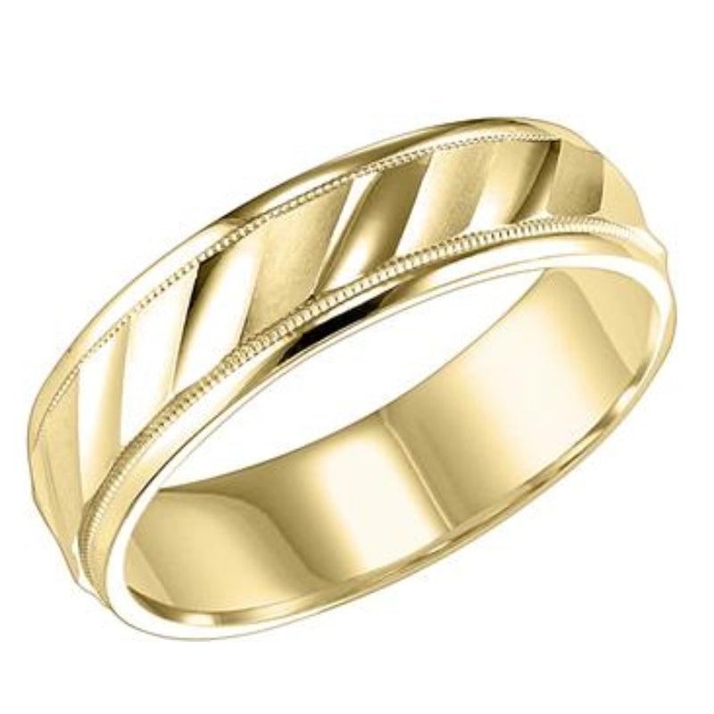 Frederick Goldman This spectacular, Comfort Fit wedding band features a lustrous, diagonal cut design with milgrain and rolled edges