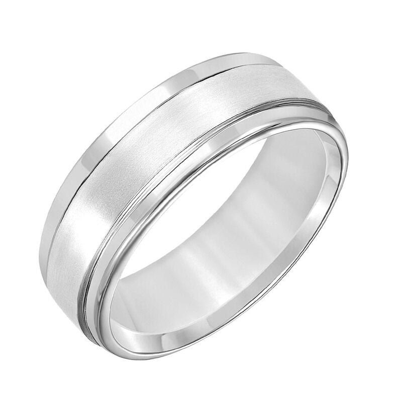 Frederick Goldman Featuring a stunning brushed finish and handsome round edges, this Comfort Fit wedding band fuses classic style with luxurious details