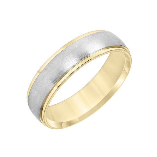 Frederick Goldman This low-dome styled, two-tone gold, Comfort Fit wedding band features a brushed finish and flat edges