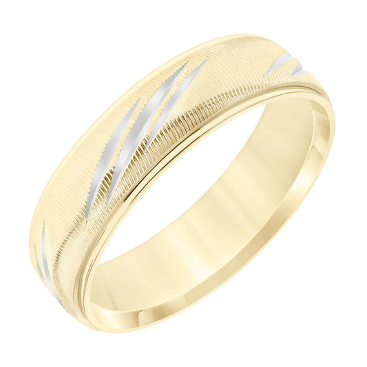Frederick Goldman Mens Wedding Band with Vertical Fine Line Finish and Diagional Swiss Cuts and Round Edge