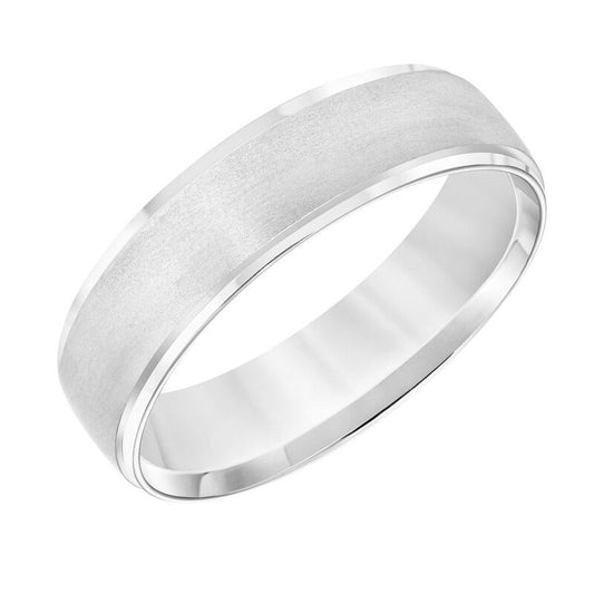Frederick Goldman Men's Comfort Fit Wedding Band with Brush Center and Polished Flat Edge