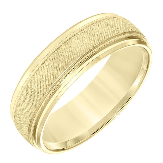 Frederick Goldman Mens Wedding Band with Florentine Finish and Milgrain Accents and Polished Flat Edge