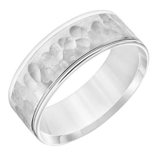 Frederick Goldman Mens Comfort Fit Wedding Band with Hammered Brush Finish and Polished Round Edge Please note hand hammered styles will have slight variations due to the nature of the manufacturing process