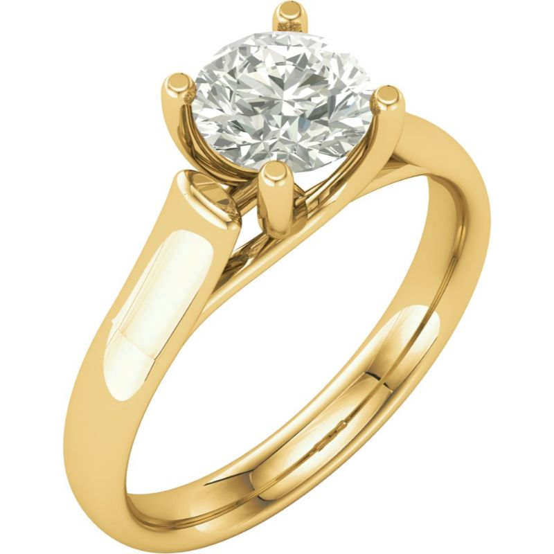 14K Yellow 5 mm Round Forever One Lab-Grown Moissanite Solitaire Engagement Ring
