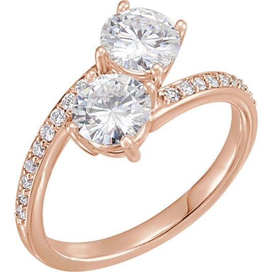 14K Rose 5 mm Forever One Colorless Lab-Grown Moissanite & 1/6 CTW Natural Diamond Engagement Ring