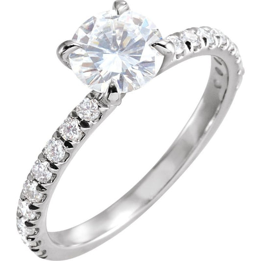 14K White 6.5 mm Round Forever One Moissanite & 1/3 CTW Diamond Engagement Ring