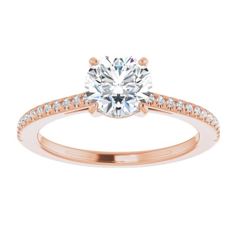 14K Rose 6.5 mm Round Forever One Moissanite & 1/10 CTW Diamond Engagement Ring
