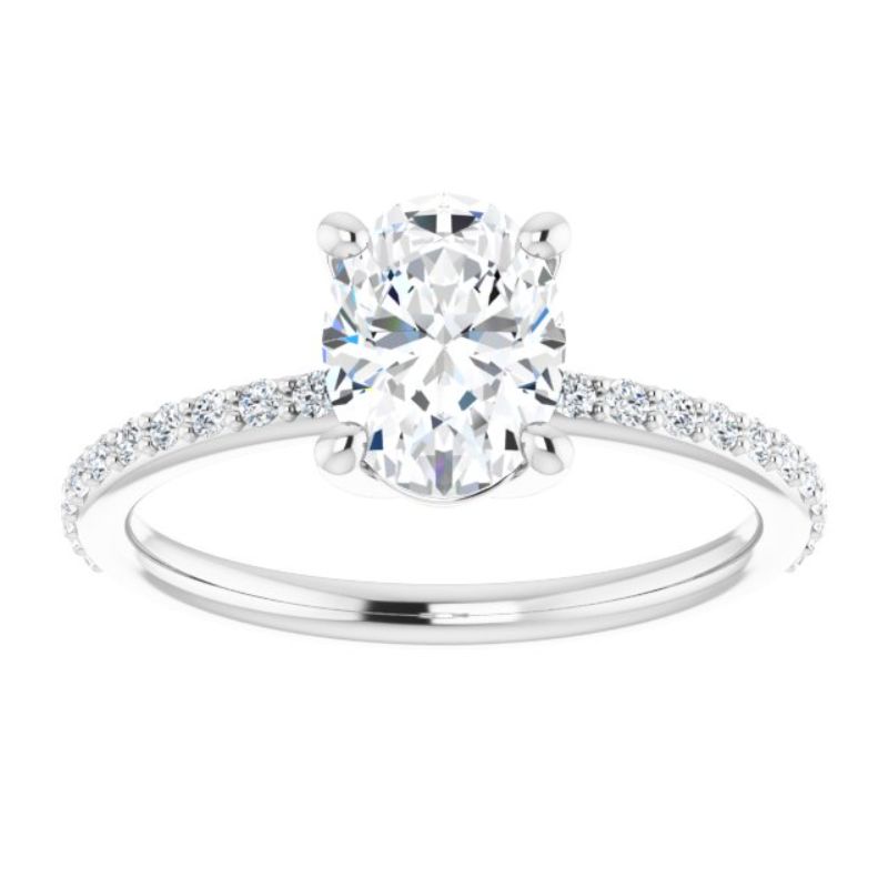 14K White 8x6 mm Oval  Forever One Moissanite & 1/5 CTW Diamond Engagement Ring