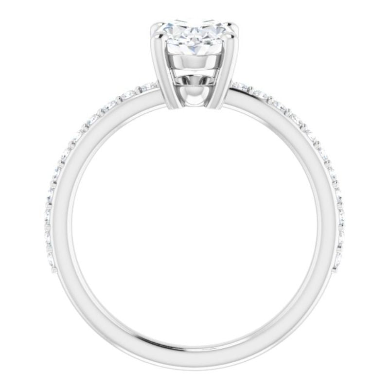 14K White 8x6 mm Oval  Forever One Moissanite & 1/5 CTW Diamond Engagement Ring