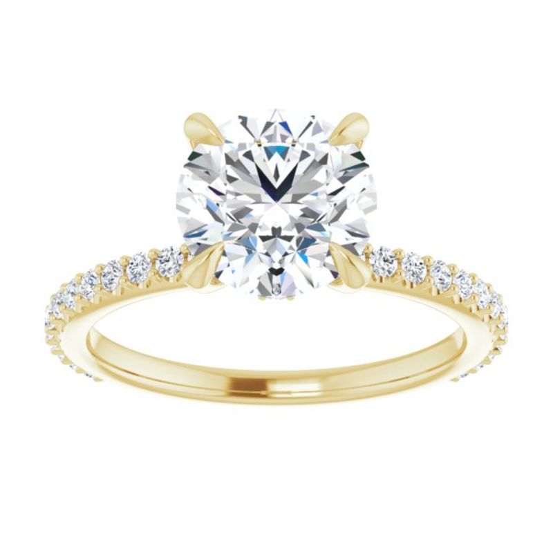 14K Yellow 8 mm Round Forever One Moissanite & 1/3 CTW Diamond Engagement Ring