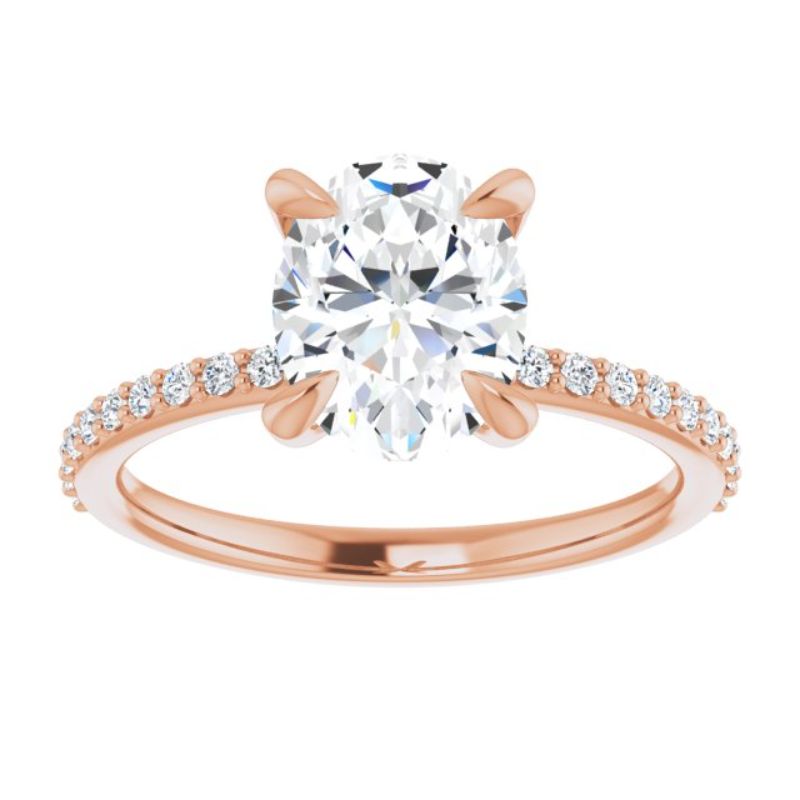 14K Rose 9x7 mm Oval Forever One Moissanite & 1/5 CTW Diamond Engagement Ring