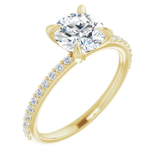 14K Yellow 7 mm Round Forever One Moissanite & 1/5 CTW Diamond Engagement Ring