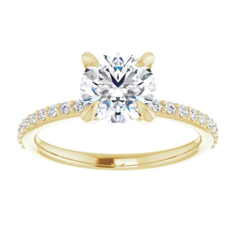 14K Yellow 7 mm Round Forever One Moissanite & 1/5 CTW Diamond Engagement Ring