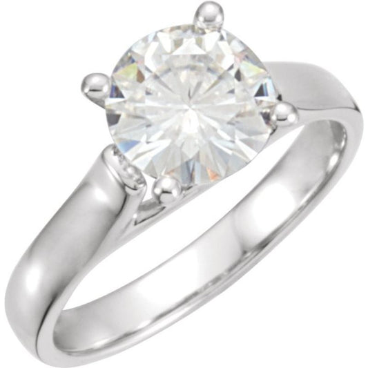 14K White 5 mm Round Forever One Lab-Grown Moissanite Solitaire Engagement Ring