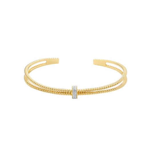 Ella Stein Diamond Sterling/Gold Plated Ribbed Cuff .04ct dw