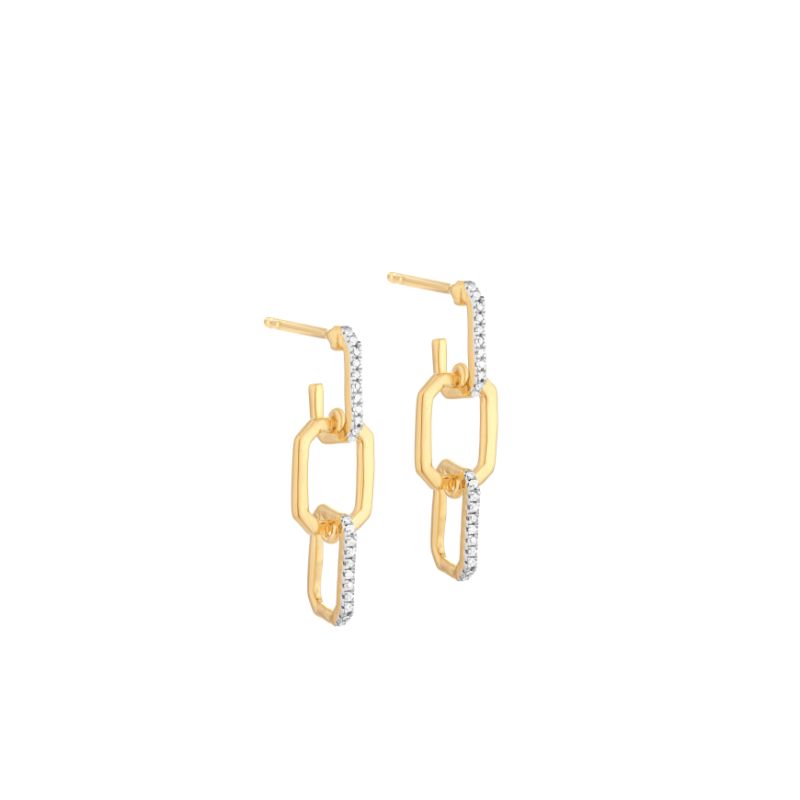 Ella Stein Diamond Sterling/Gold Link Drop Earrings .06ct dw