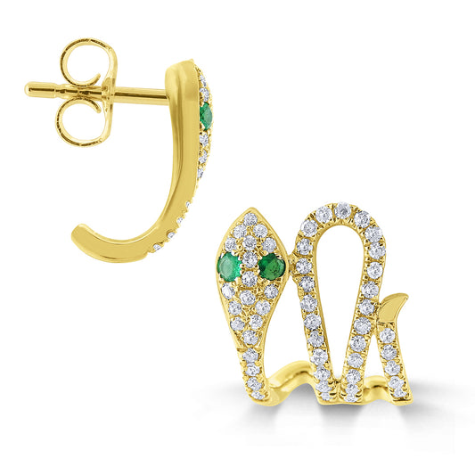 KC Designs 14k Gold, Diamond and Emerald Snake Earrings