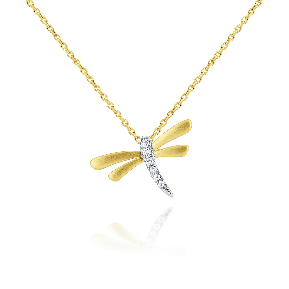 KC Designs 14k Gold and Diamond Dragonfly Necklace, 16-18'' Adjustable Chain