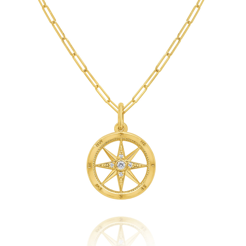 KC Designs 14k Gold and Diamond Compass Necklace, 18''