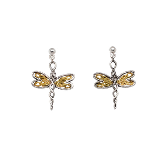 Keith Jack Sterling Silver Rhodium 10k Yellow Dragonfly Post Earrings