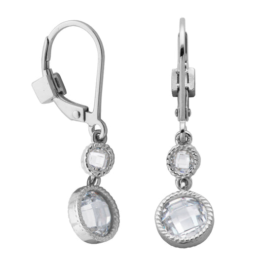 Elle Silver Sterling Rhodium Plated Earrings 3A CZ (F-C)RD 6MM & (F-C)RD 3MM #2LB