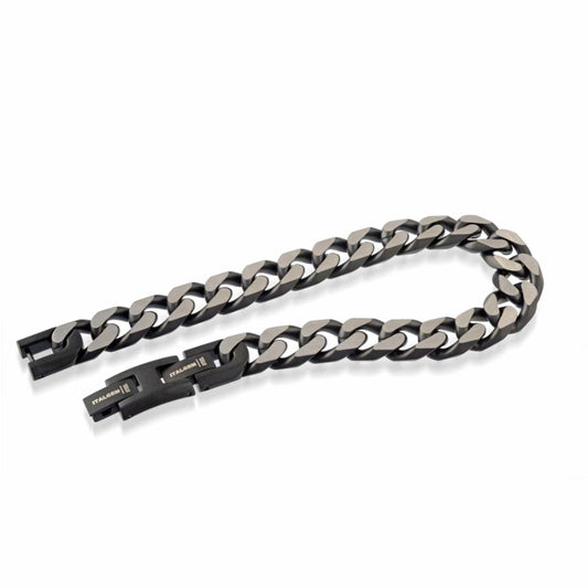 Italgem Steel Black-Ip S.Steel Matte-D.Cut Med-Curb-Link Bracelet