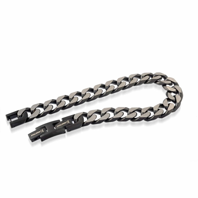 Italgem Steel Black-Ip S.Steel Matte-D.Cut Med-Curb-Link Bracelet